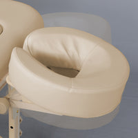 Têtière beige de la table Jeanne, inclinable, avec positions haute et basse montrées en transparence