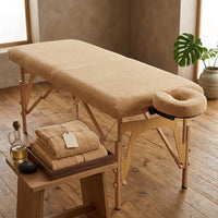 Set drap-housse éponge et housse de têtière assortie, coloris Sable de Lune, pour table de massage pliante
