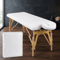 Set drap-housse éponge et housse de têtière assortie, coloris Blanc Craie, pour table de massage pliante