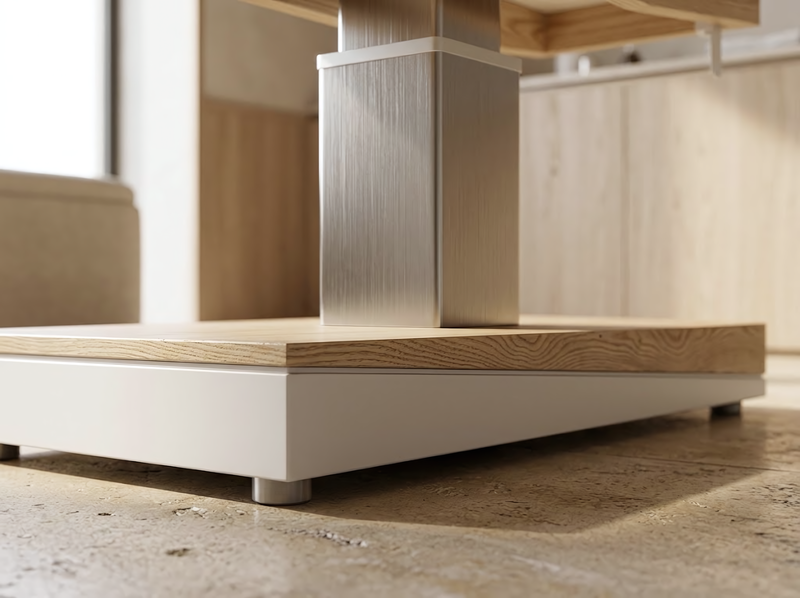 Détail du socle de la table Aria · Bois, frêne clair