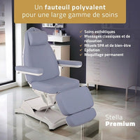 Fauteuil esthétique Stella Premium lavande, polyvalent pour soins esthétiques, massage, épilation et maquillage permanent