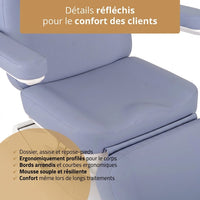 Assise et dossier en mousse profilée du fauteuil esthétique Stella Premium lavande