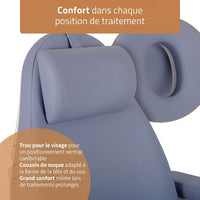 Trou visage et coussin de nuque du fauteuil esthétique Stella Premium lavande