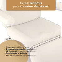 Assise et dossier en mousse profilée du fauteuil esthétique Stella Premium blanc albâtre