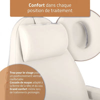 Trou visage et coussin de nuque du fauteuil esthétique Stella Premium blanc albâtre