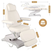 Dimensions du fauteuil esthétique électrique Stella Premium blanc albâtre : 185 × 57 cm, hauteur 62 à 85 cm