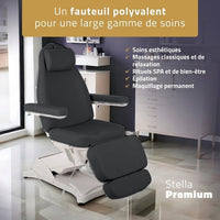 Fauteuil esthétique Stella Premium noir asphalte, polyvalent pour soins esthétiques, massage, épilation et maquillage permanent