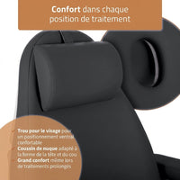 Trou visage et coussin de nuque du fauteuil esthétique Stella Premium noir asphalte