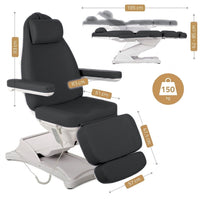 Dimensions du fauteuil esthétique électrique Stella Premium noir asphalte : 185 × 57 cm, hauteur 62 à 85 cm