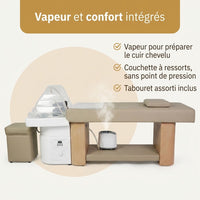Vapeur intégrée, couchette à ressorts et tabouret assorti de la table head spa Nina Deluxe