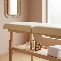 Étagère de rangement sous le plateau de la table de massage fixe en bois Ines Premium, hauteur réglable